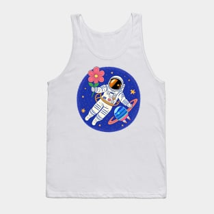 astronaut woman on space with flowers Tank Top